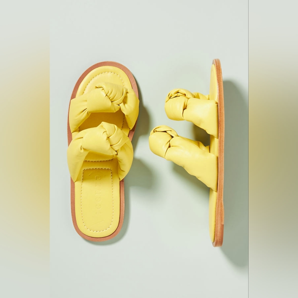 Anthropologie VICENZA Puffy Double Knot Slide Sandals In Yellow